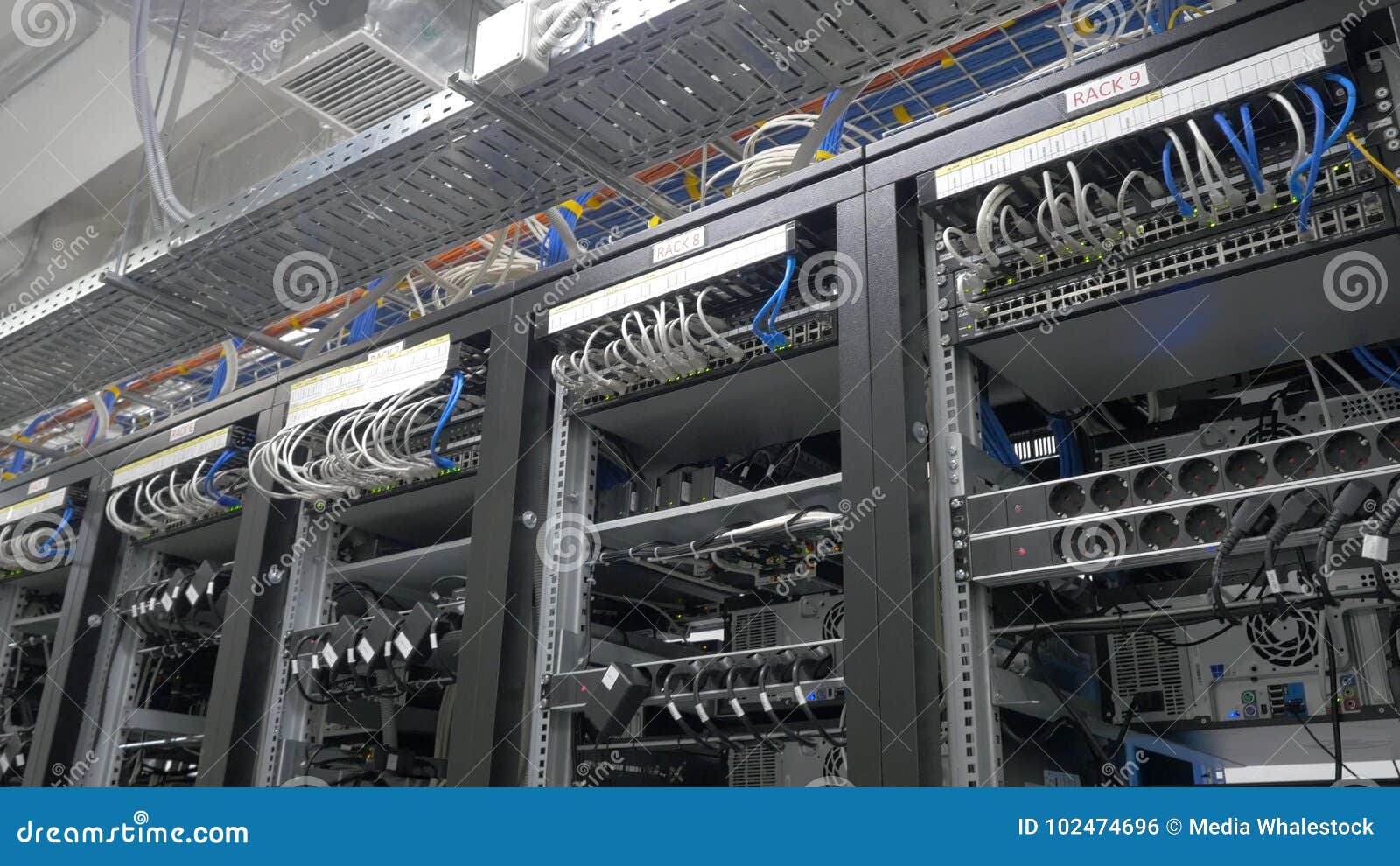 Device For Mining Crypto Currency Row Of Bitcoin Miners Set Up On - 